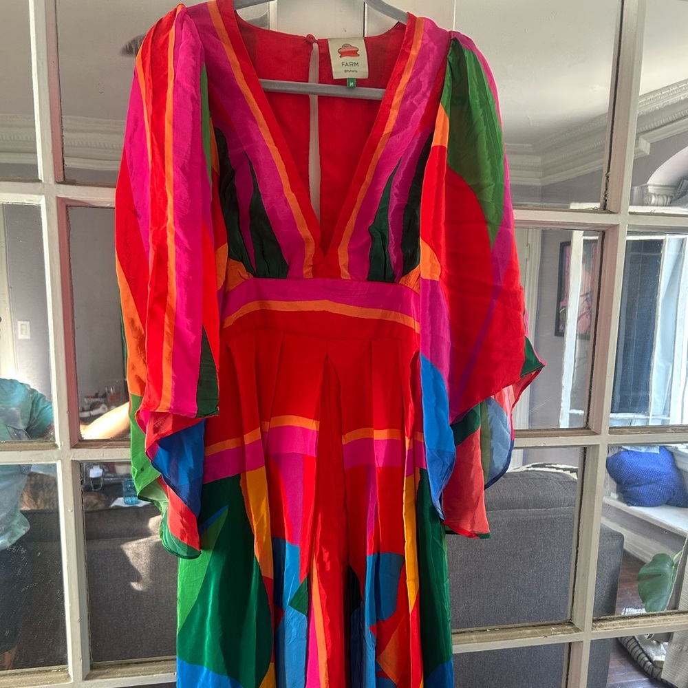 FARM Rio Multicolor Striped Maxi Dress in Red, Pink, Green, Blue, Orange - Picture 6 of 9